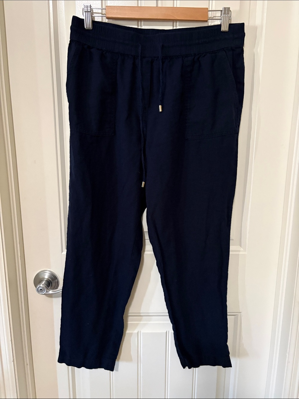 Calvin Klein Navy Drawstring Linen Blend Pants